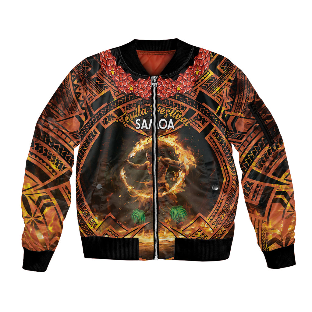 Samoa Teuila 2024 Festival Sleeve Zip Bomber Jacket Samoan Siva Afi With Red Gingers LT14 Unisex Black - Polynesian Pride