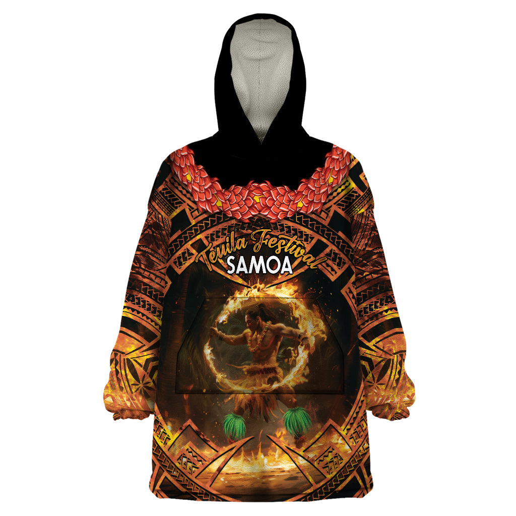 Samoa Teuila 2024 Festival Wearable Blanket Hoodie Samoan Siva Afi With Red Gingers LT14 One Size Black - Polynesian Pride
