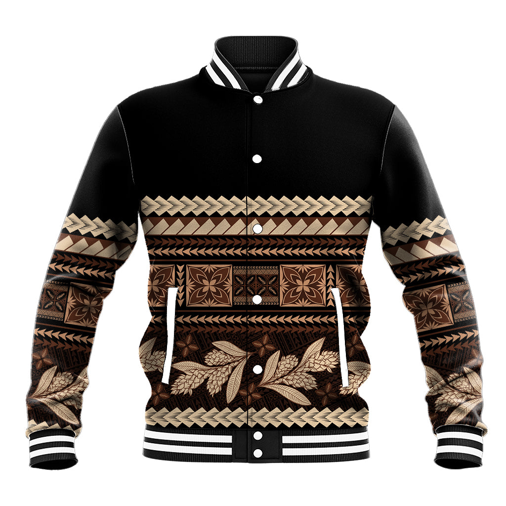Black Samoa Siapo Teuila Flowers Baseball Jacket LT14 Unisex Black - Polynesian Pride