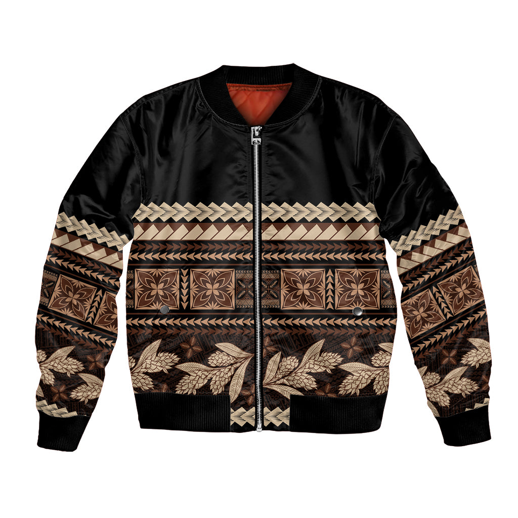 Black Samoa Siapo Teuila Flowers Bomber Jacket LT14 Unisex Black - Polynesian Pride