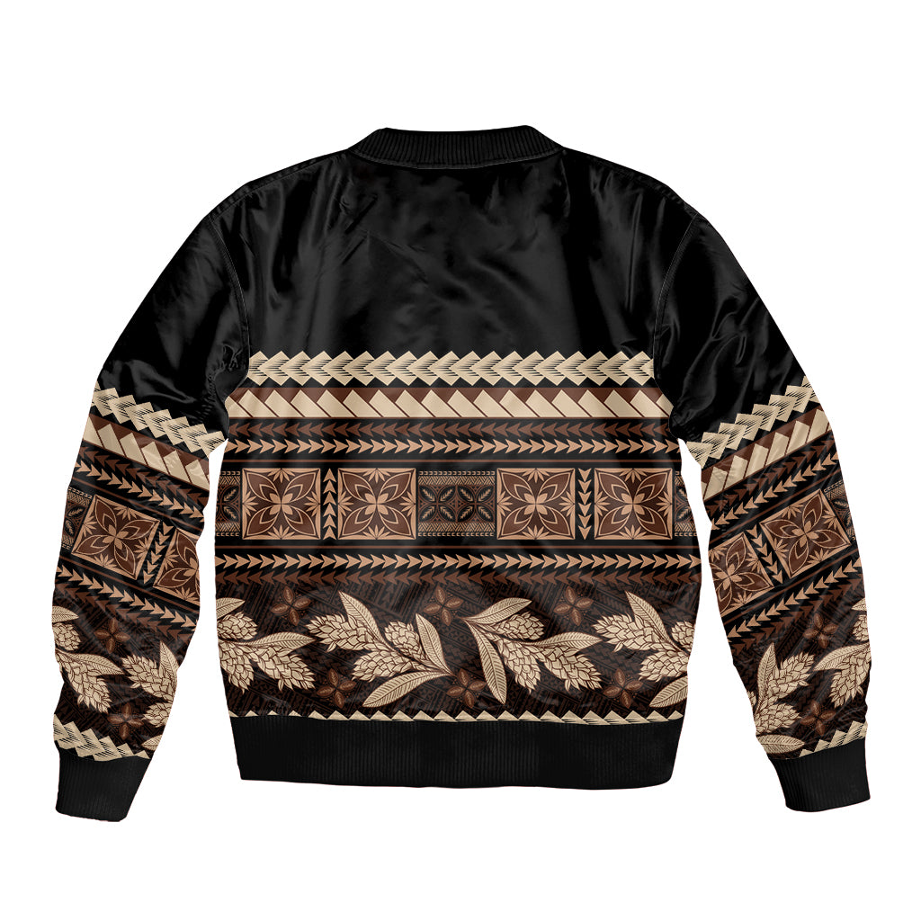 Black Samoa Siapo Teuila Flowers Bomber Jacket LT14 - Polynesian Pride