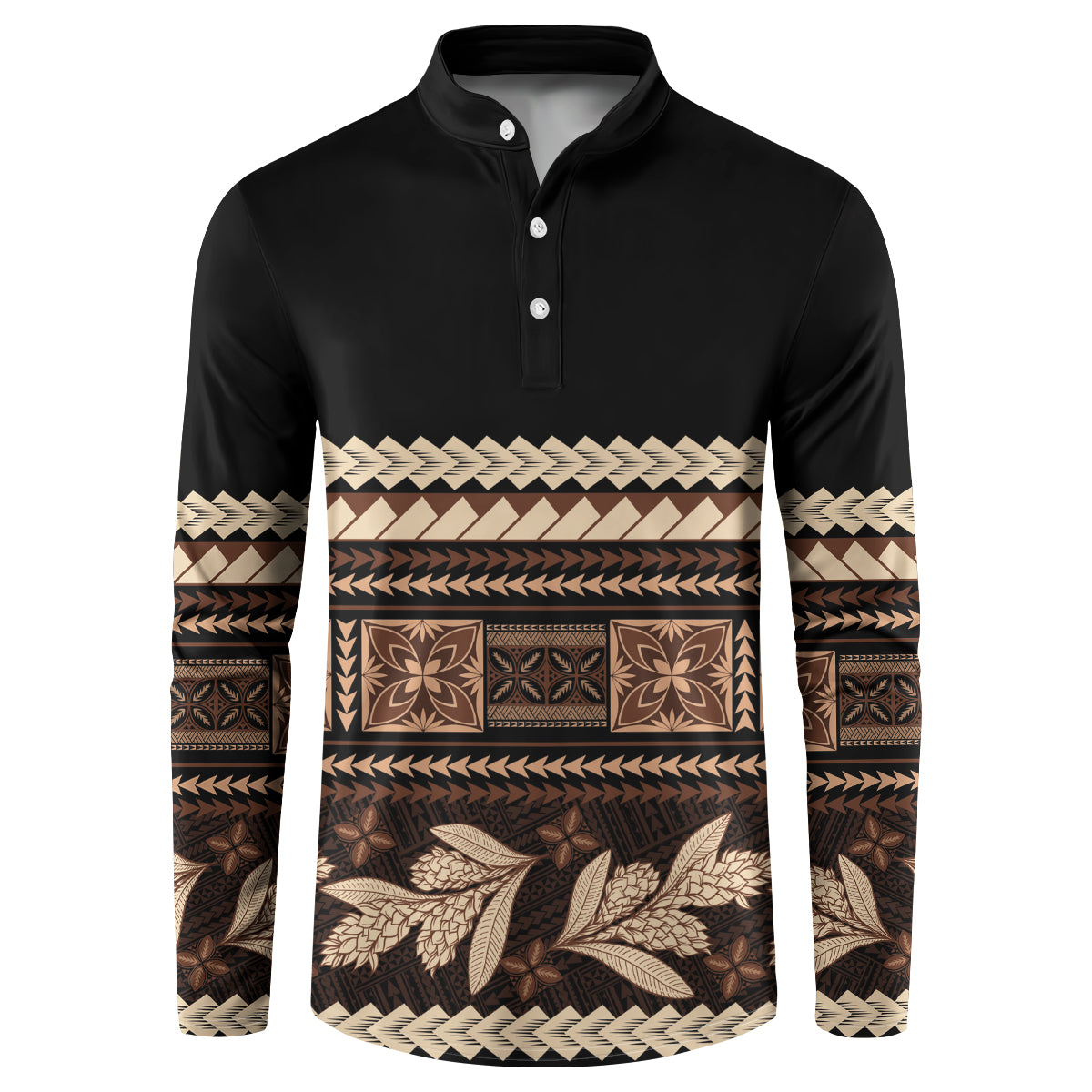 Black Samoa Siapo Teuila Flowers Button Sweatshirt LT14 Black - Polynesian Pride