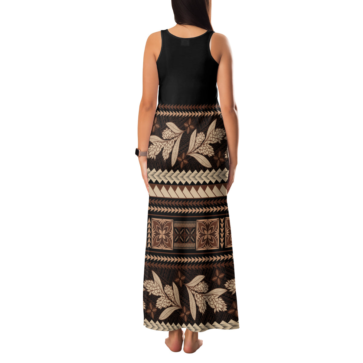 Black Samoa Siapo Teuila Flowers Family Matching Tank Maxi Dress and Hawaiian Shirt