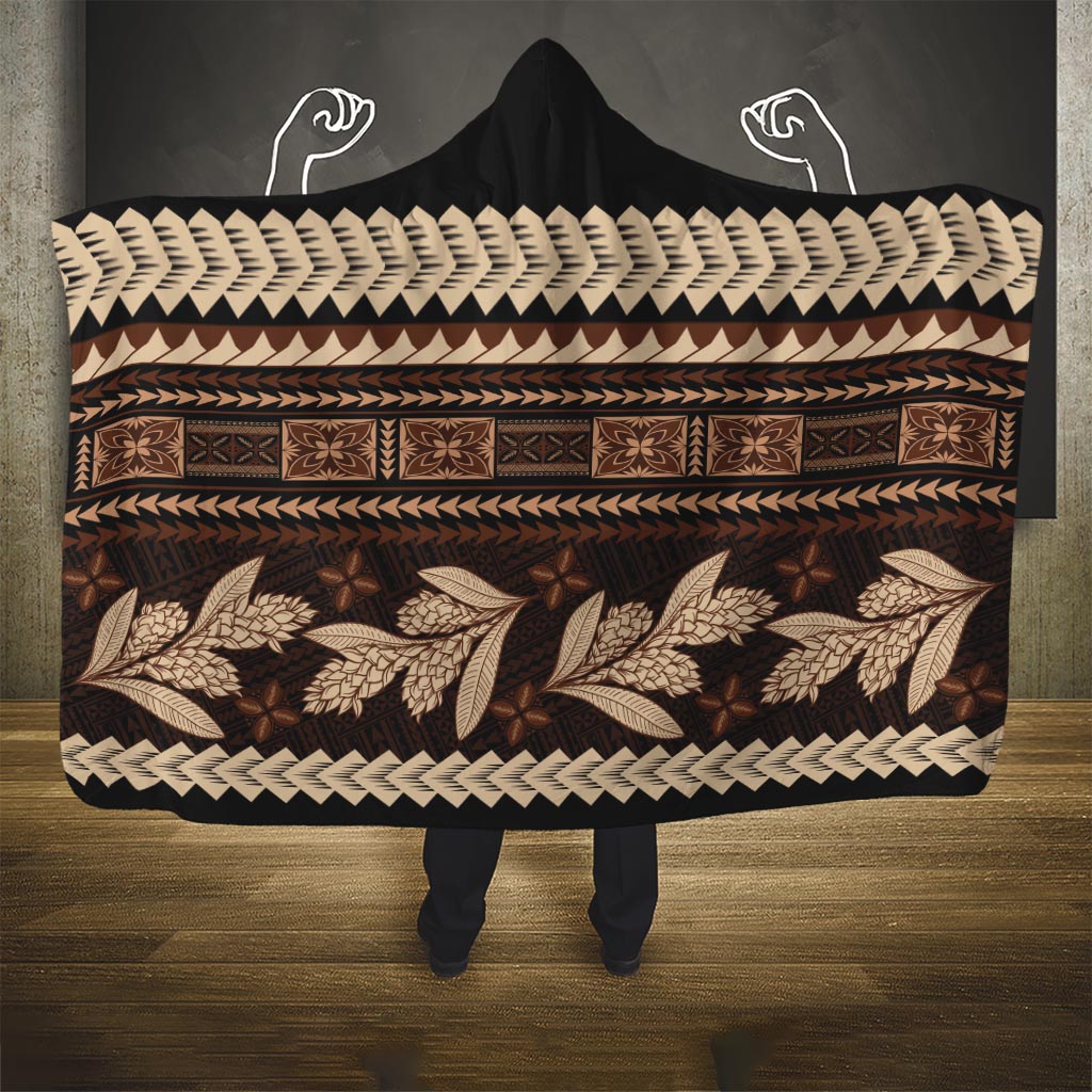 Black Samoa Siapo Teuila Flowers Hooded Blanket LT14 One Size Black - Polynesian Pride