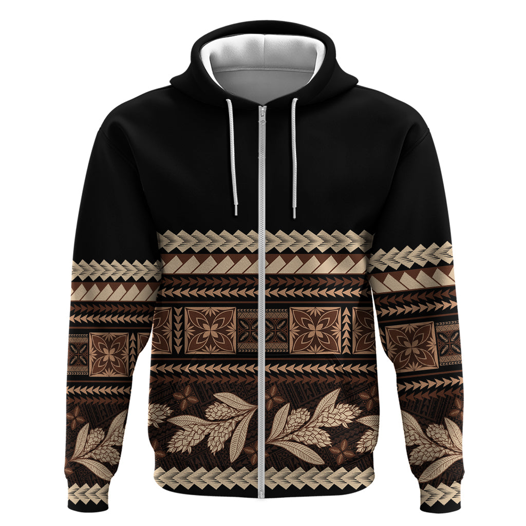 Black Samoa Siapo Teuila Flowers Hoodie LT14 Zip Hoodie Black - Polynesian Pride