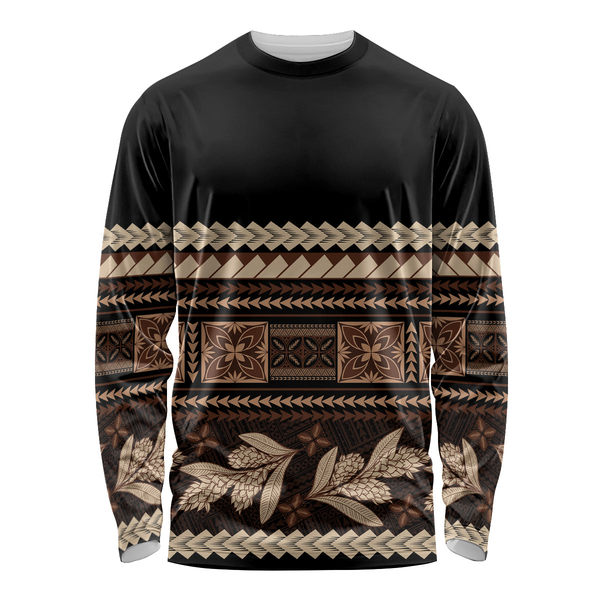 Black Samoa Siapo Teuila Flowers Long Sleeve Shirt LT14 Unisex Black - Polynesian Pride