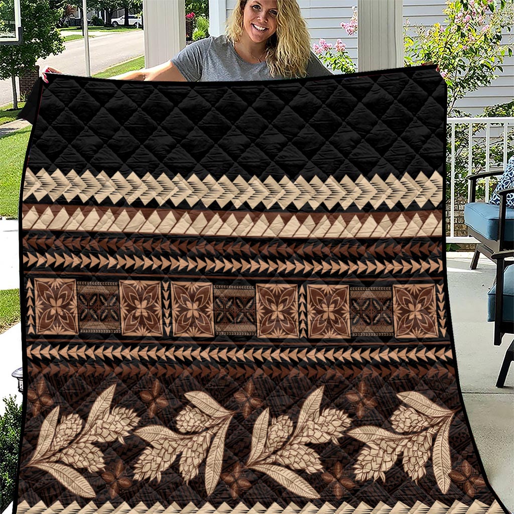 Black Samoa Siapo Teuila Flowers Quilt LT14 Black - Polynesian Pride