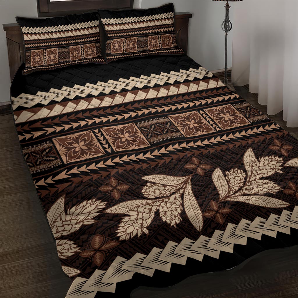 Black Samoa Siapo Teuila Flowers Quilt Bed Set LT14 Black - Polynesian Pride