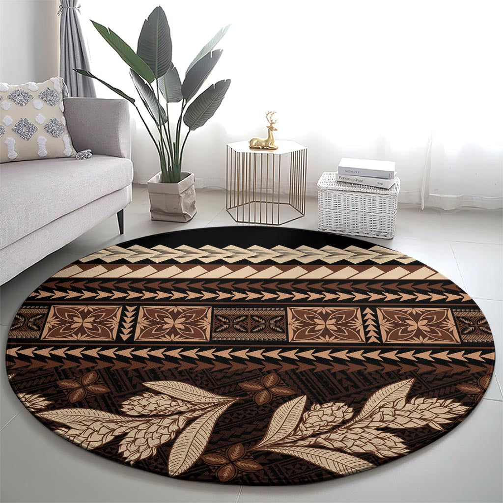 Black Samoa Siapo Teuila Flowers Round Carpet