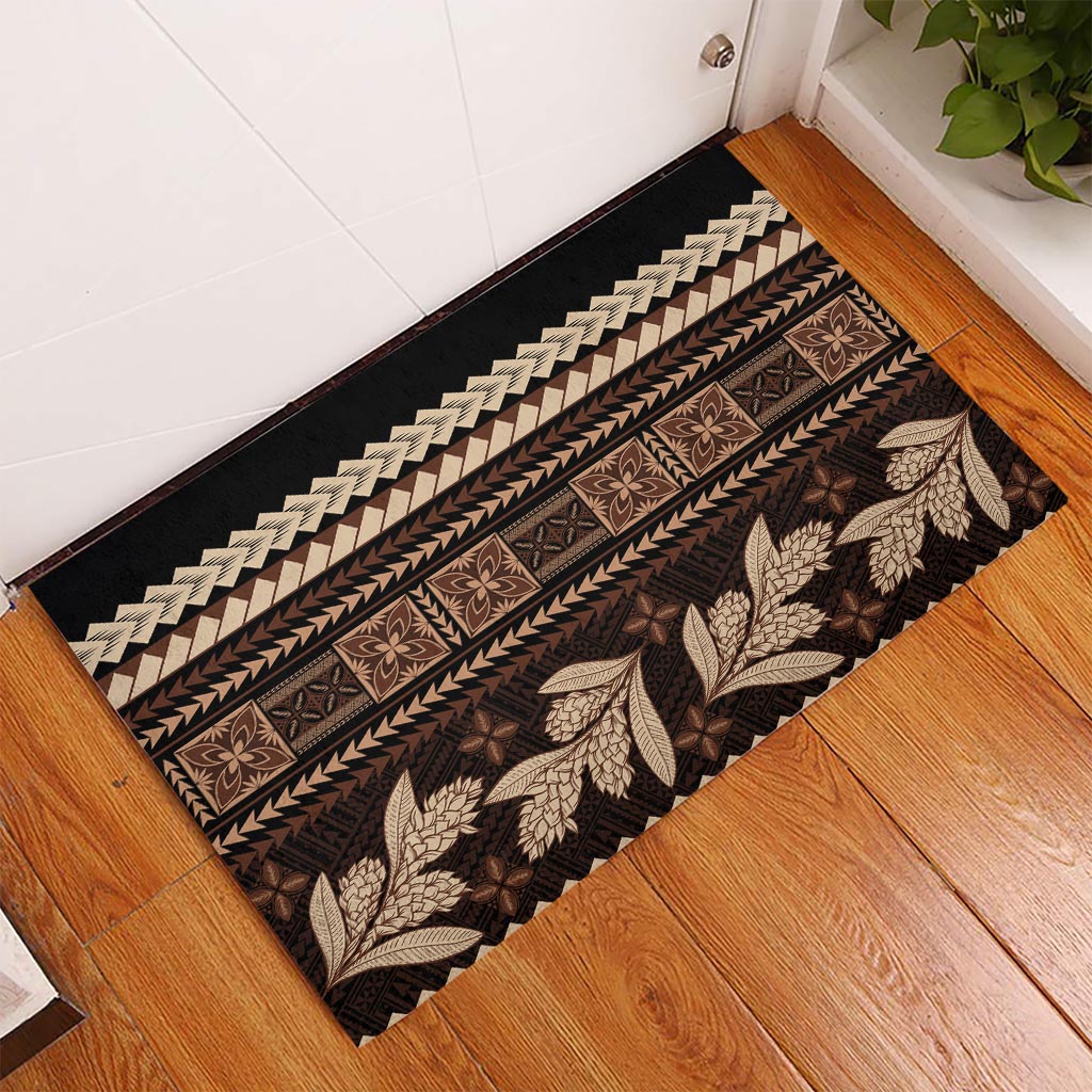 Black Samoa Siapo Teuila Flowers Rubber Doormat LT14 Black - Polynesian Pride