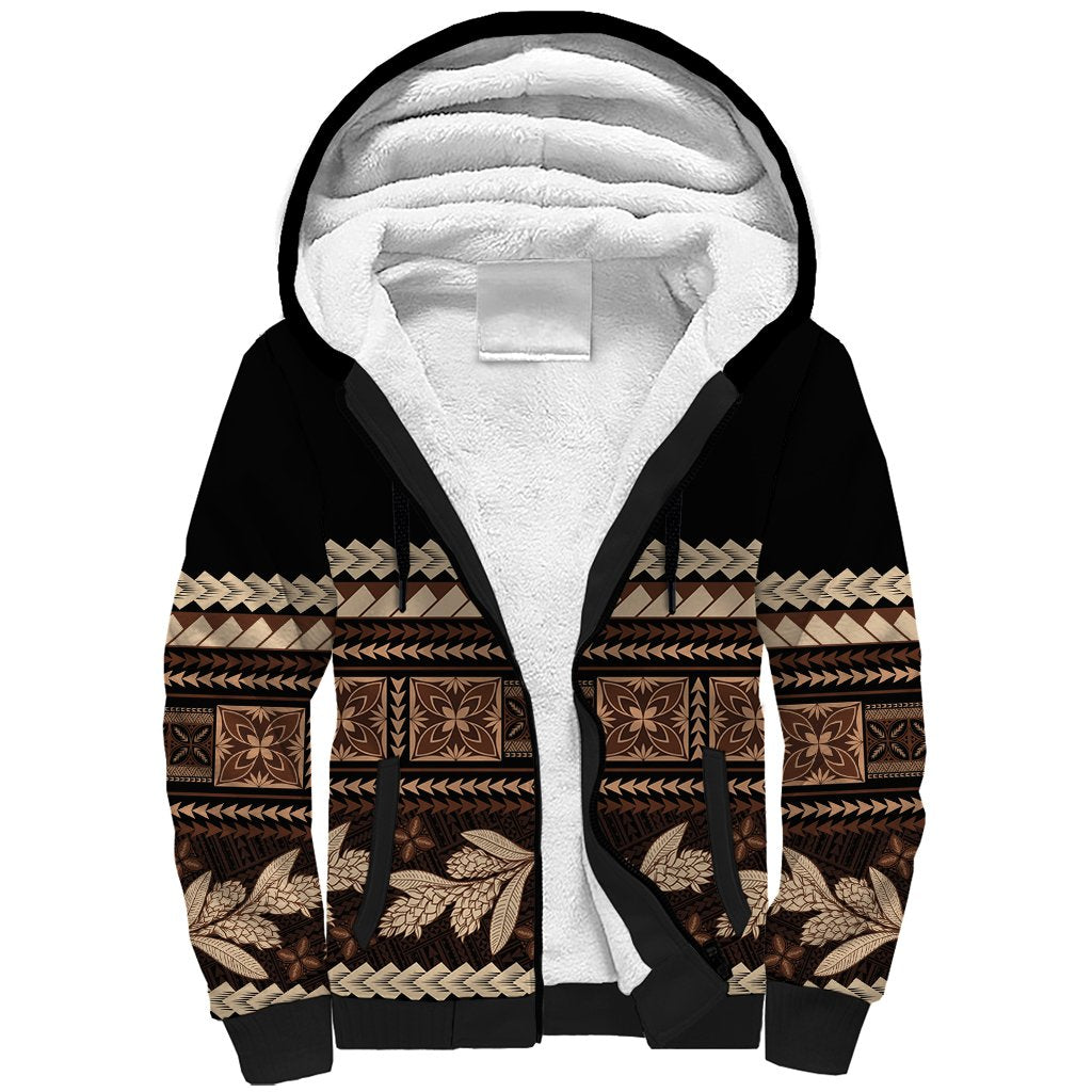Black Samoa Siapo Teuila Flowers Sherpa Hoodie LT14 Unisex Black - Polynesian Pride