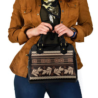 Black Samoa Siapo Teuila Flowers Shoulder Handbag LT14 - Polynesian Pride