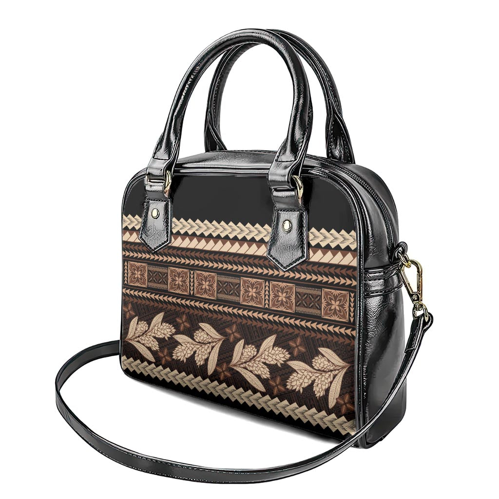 Black Samoa Siapo Teuila Flowers Shoulder Handbag LT14 - Polynesian Pride