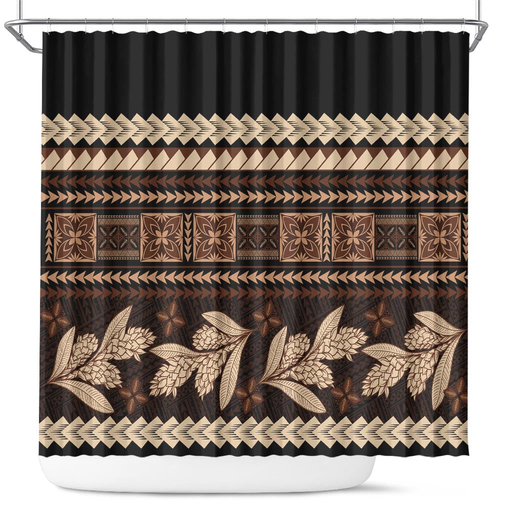 Black Samoa Siapo Teuila Flowers Shower Curtain LT14 Black - Polynesian Pride