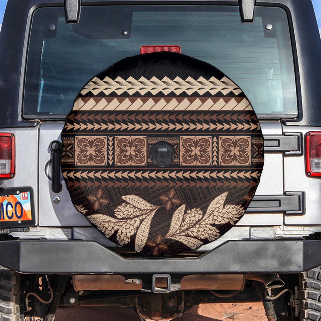 Black Samoa Siapo Teuila Flowers Spare Tire Cover LT14 Black - Polynesian Pride