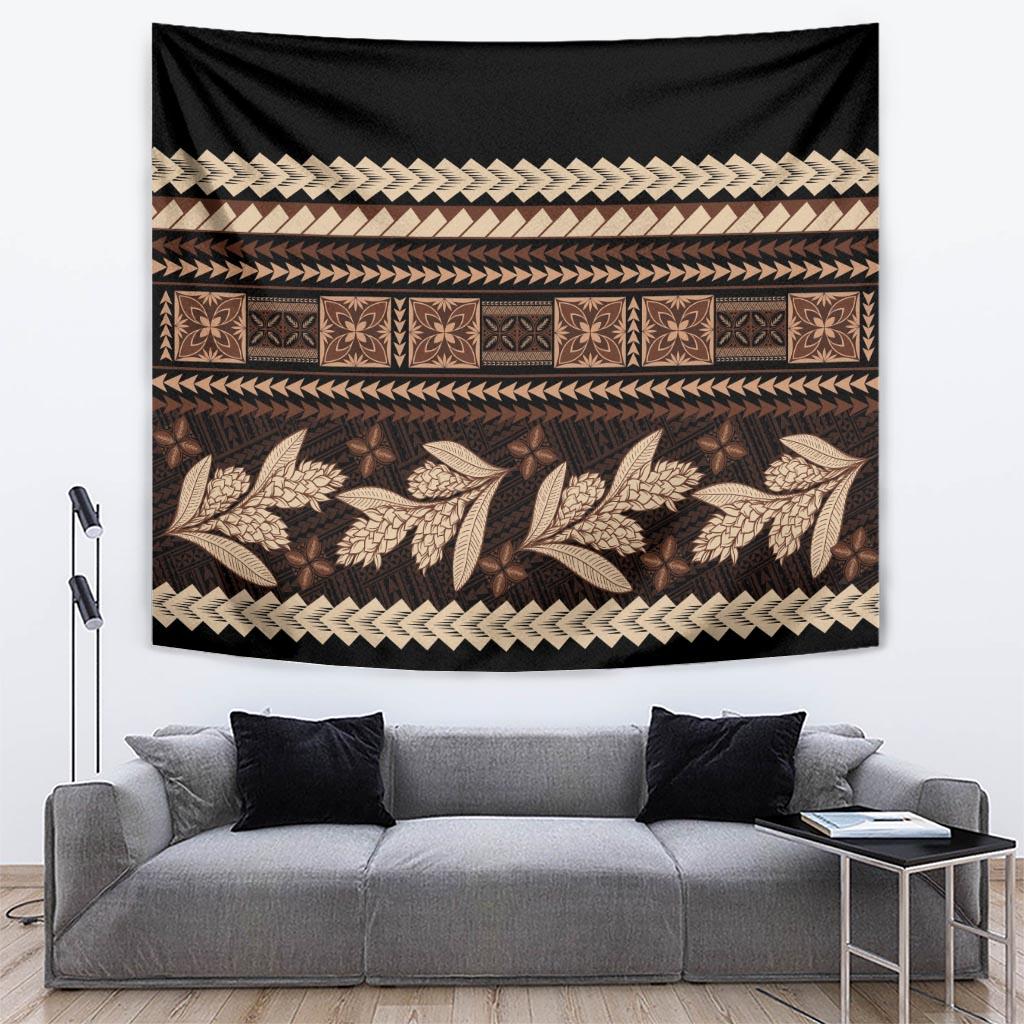 Black Samoa Siapo Teuila Flowers Tapestry LT14 Black - Polynesian Pride