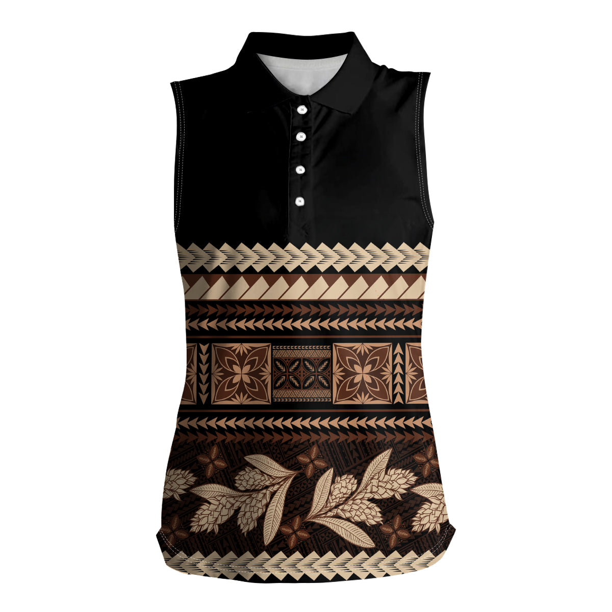 Black Samoa Siapo Teuila Flowers Women Sleeveless Polo Shirt LT14 Female Black - Polynesian Pride