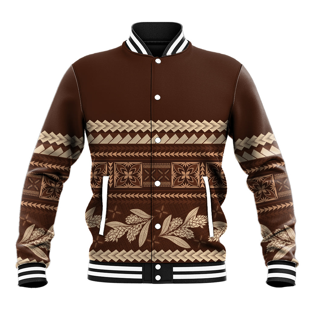 Brown Samoa Siapo Teuila Flowers Baseball Jacket LT14 Unisex Brown - Polynesian Pride