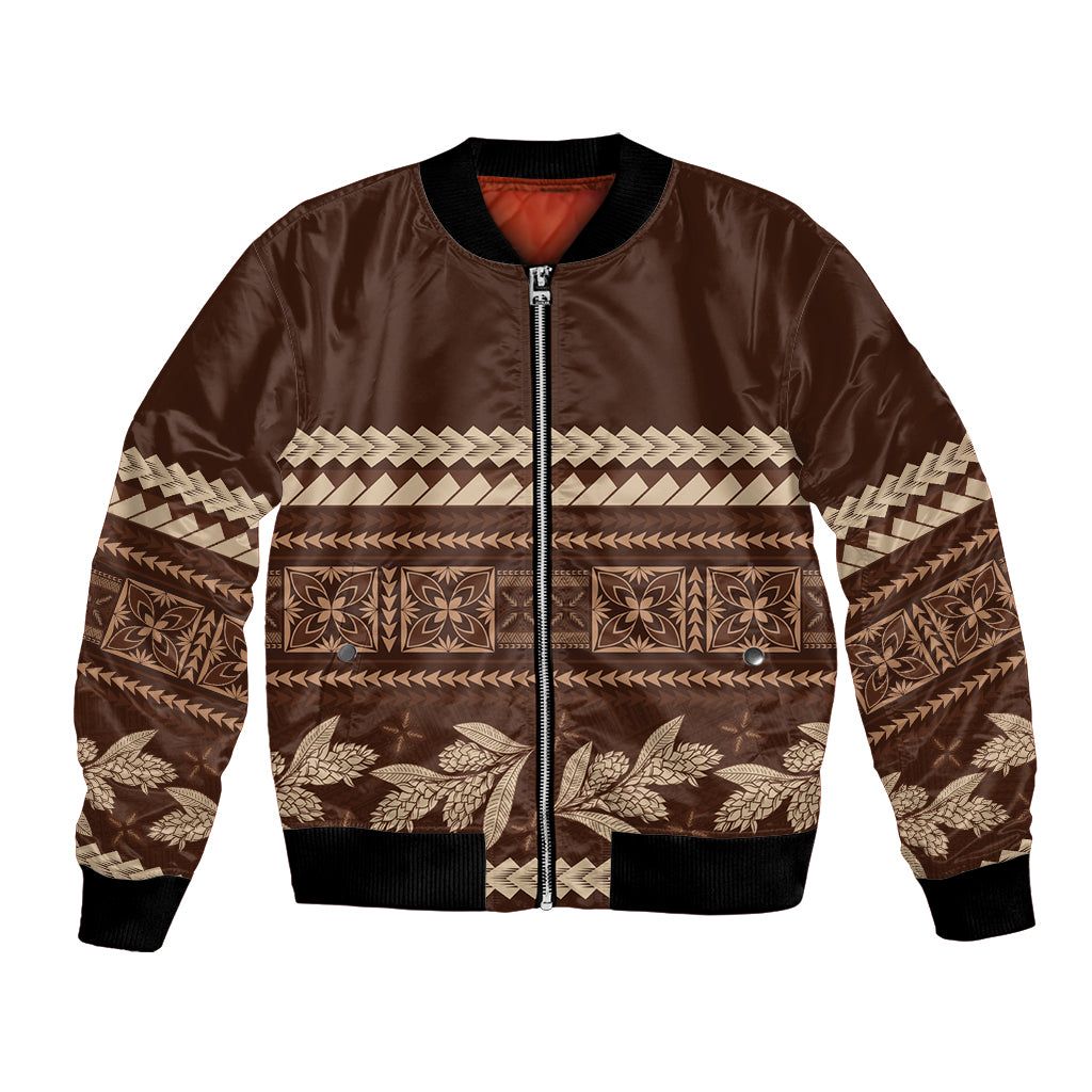 Brown Samoa Siapo Teuila Flowers Bomber Jacket LT14 Unisex Brown - Polynesian Pride