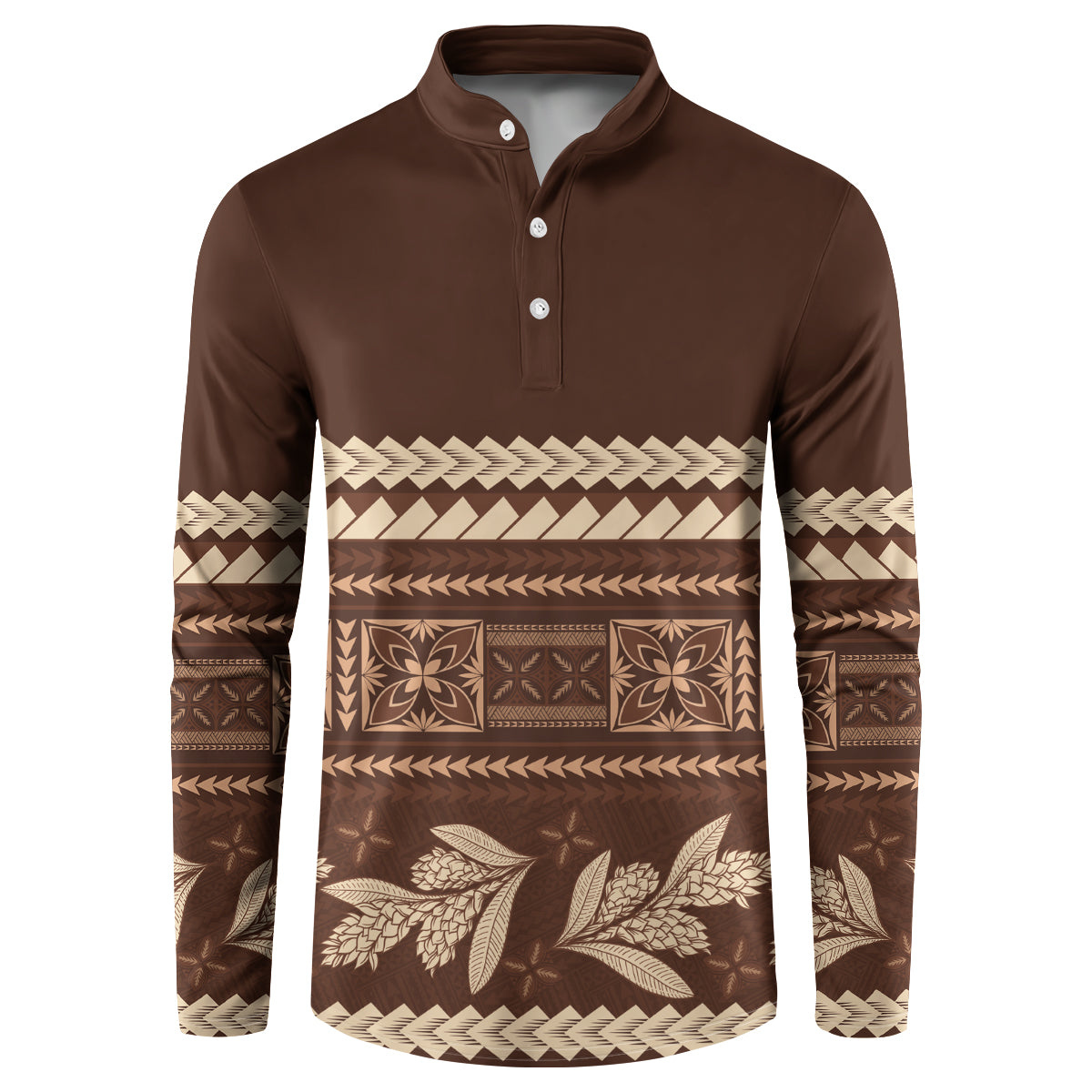 Brown Samoa Siapo Teuila Flowers Button Sweatshirt LT14 Brown - Polynesian Pride