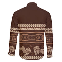 Brown Samoa Siapo Teuila Flowers Family Matching Off The Shoulder Long Sleeve Dress and Hawaiian Shirt