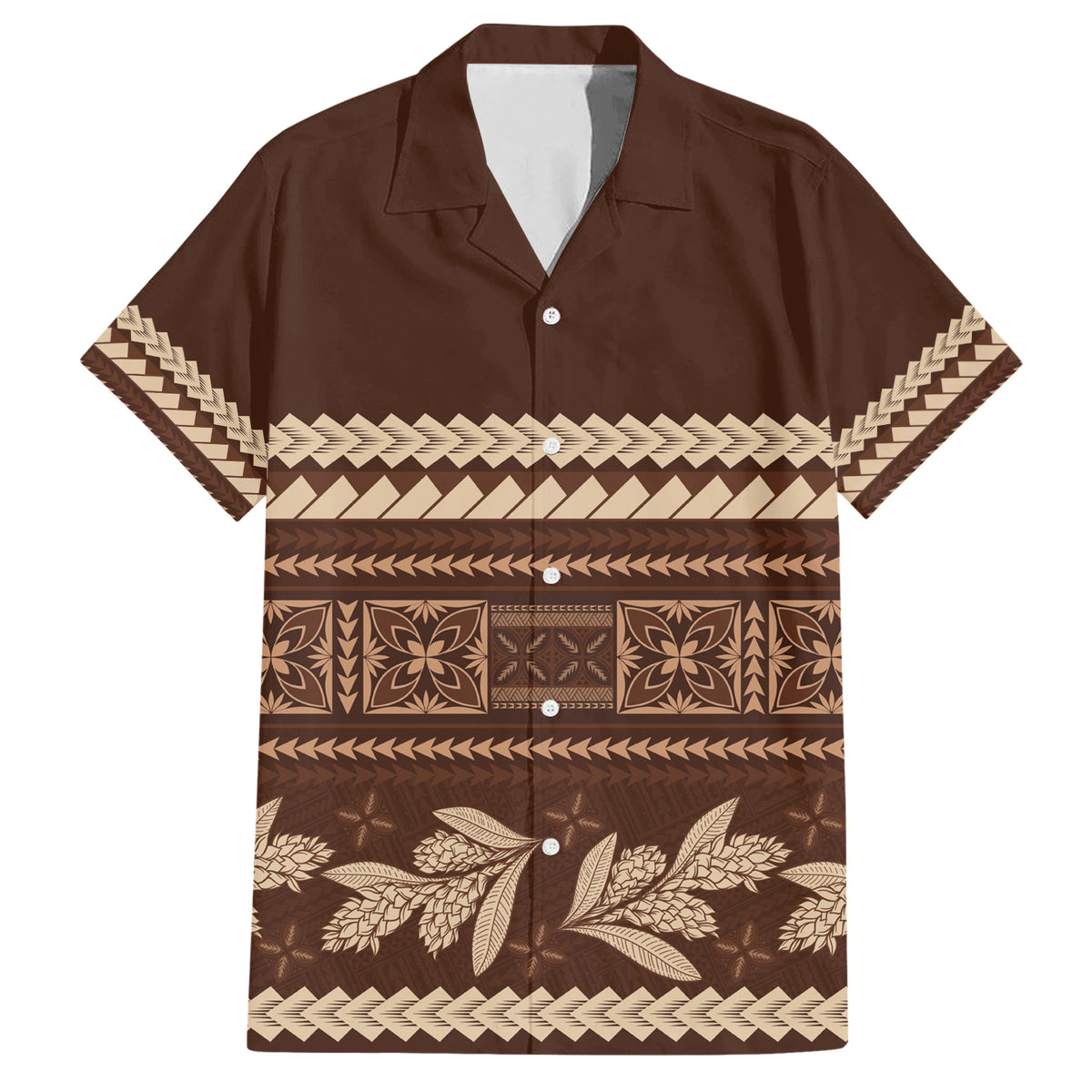 Brown Samoa Siapo Teuila Flowers Family Matching Short Sleeve Bodycon Dress and Hawaiian Shirt