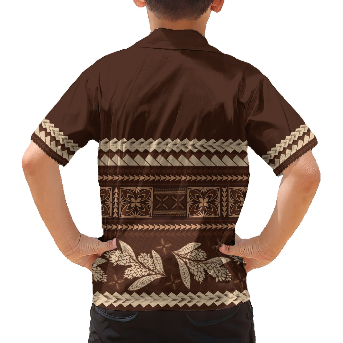 Brown Samoa Siapo Teuila Flowers Hawaiian Shirt