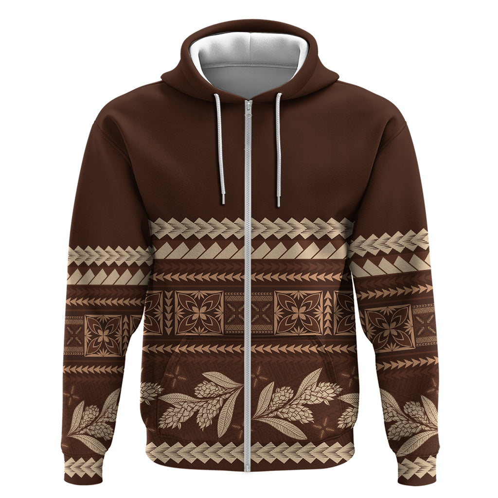 Brown Samoa Siapo Teuila Flowers Hoodie LT14 Zip Hoodie Brown - Polynesian Pride