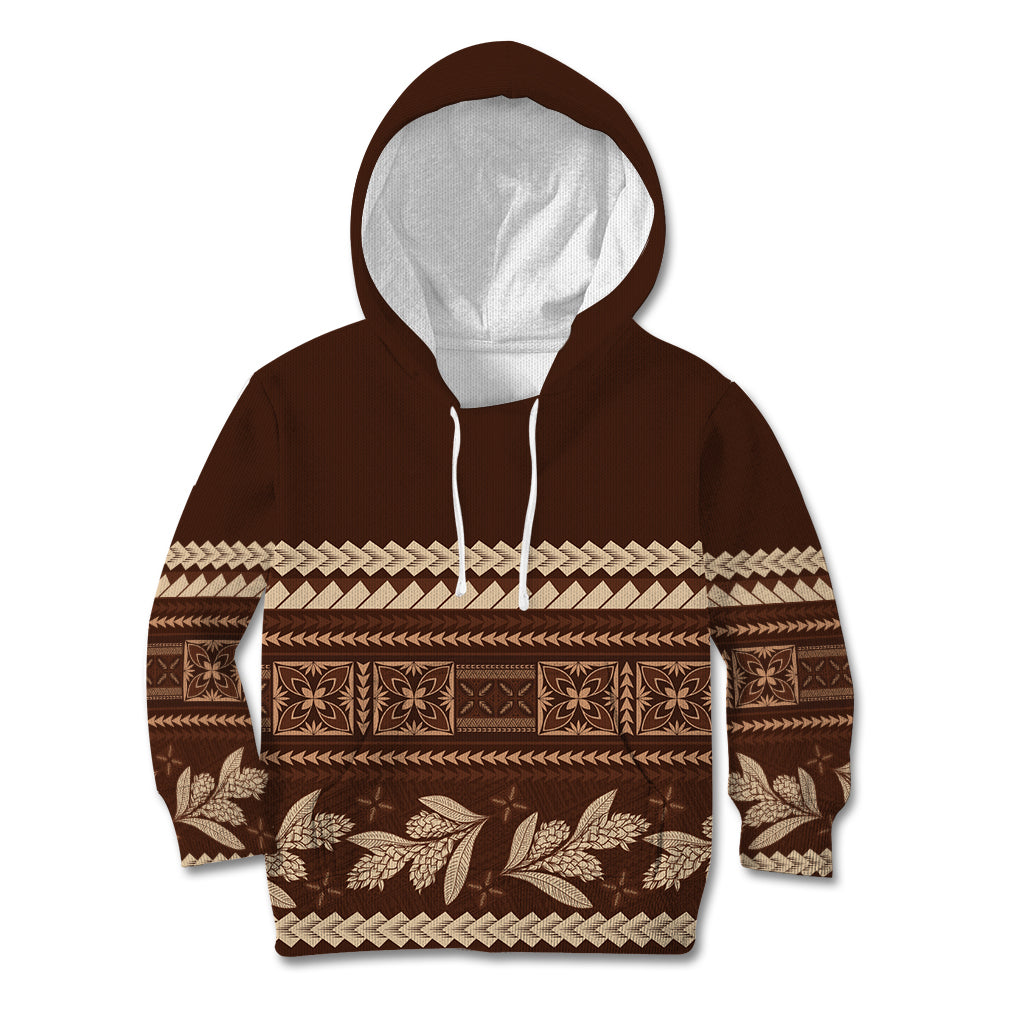 Brown Samoa Siapo Teuila Flowers Kid Hoodie LT14 Hoodie Brown - Polynesian Pride