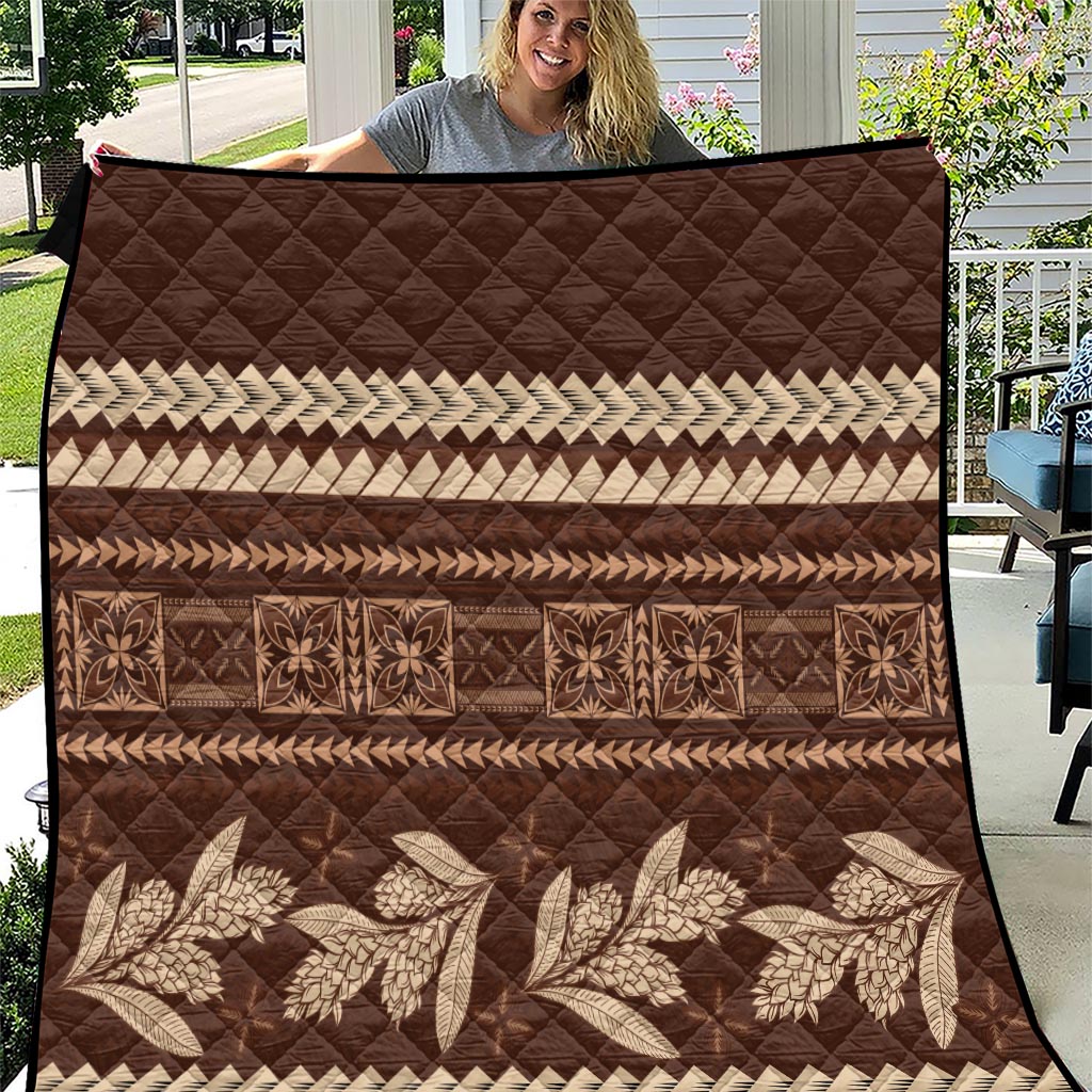 Brown Samoa Siapo Teuila Flowers Quilt LT14 Brown - Polynesian Pride