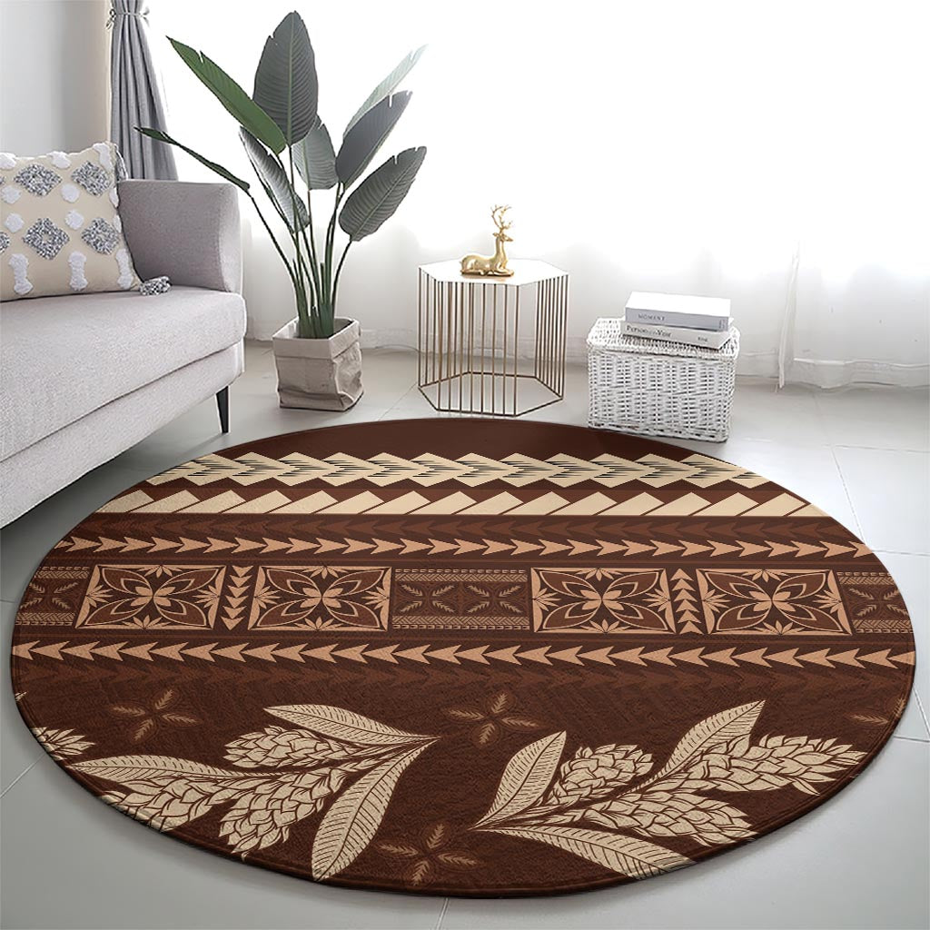 Brown Samoa Siapo Teuila Flowers Round Carpet