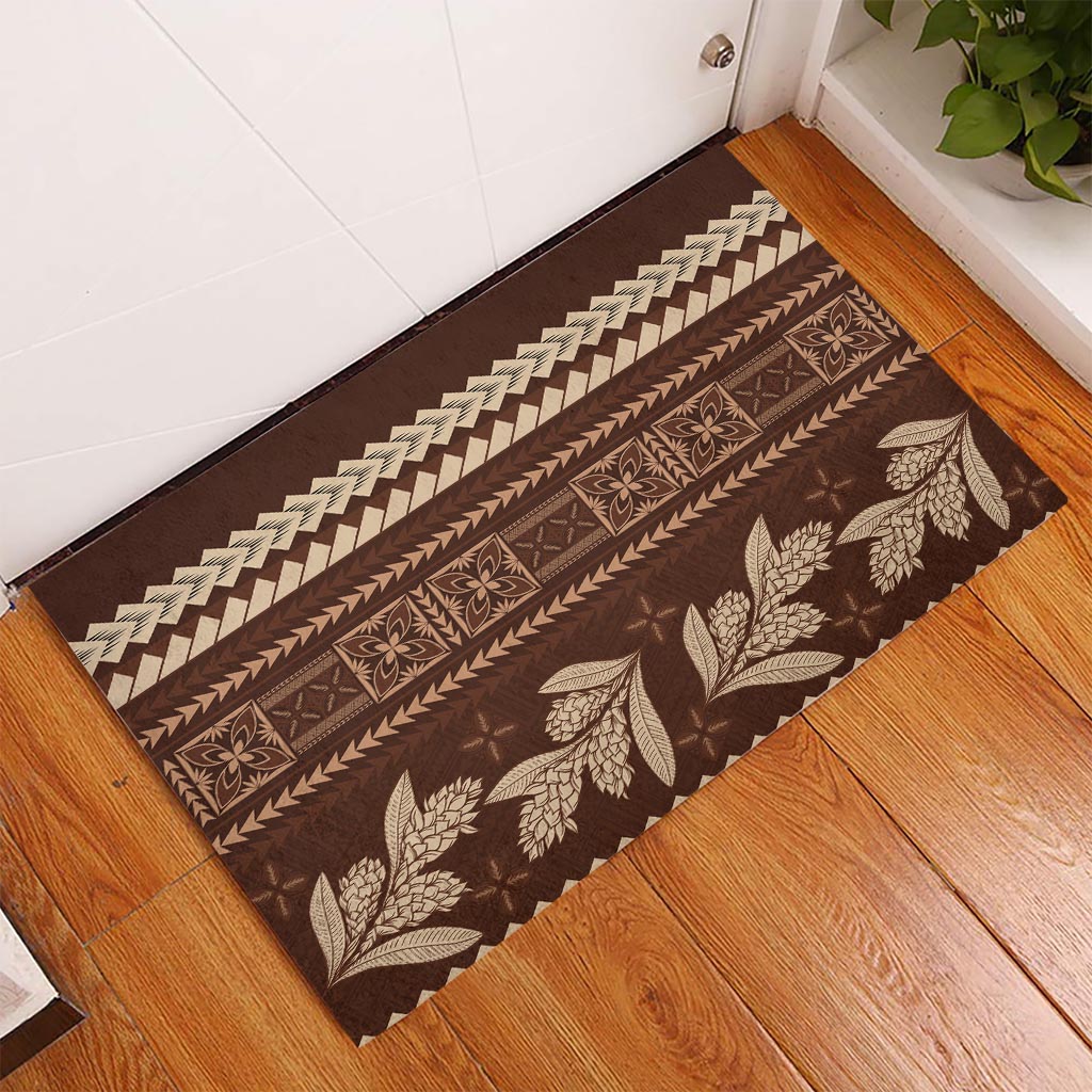 Brown Samoa Siapo Teuila Flowers Rubber Doormat LT14 Brown - Polynesian Pride