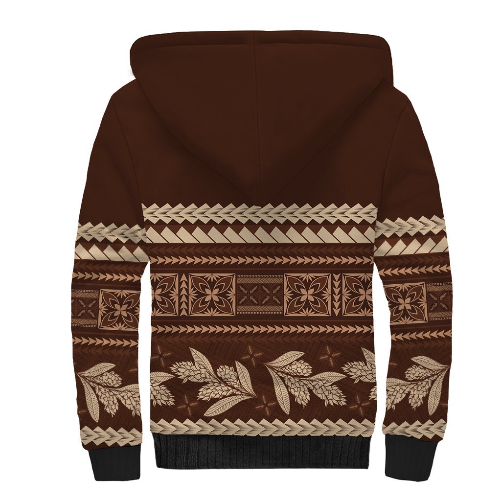 Brown Samoa Siapo Teuila Flowers Sherpa Hoodie LT14 - Polynesian Pride