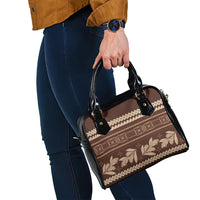 Brown Samoa Siapo Teuila Flowers Shoulder Handbag