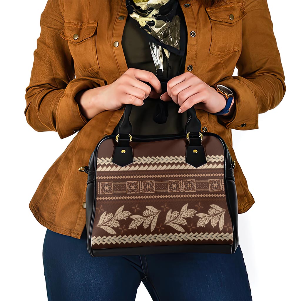 Brown Samoa Siapo Teuila Flowers Shoulder Handbag