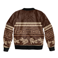 Brown Samoa Siapo Teuila Flowers Sleeve Zip Bomber Jacket LT14 - Polynesian Pride