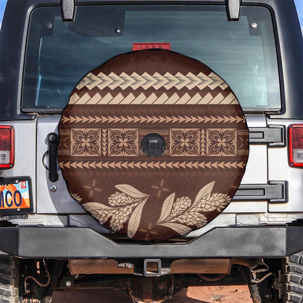 Brown Samoa Siapo Teuila Flowers Spare Tire Cover LT14 Brown - Polynesian Pride