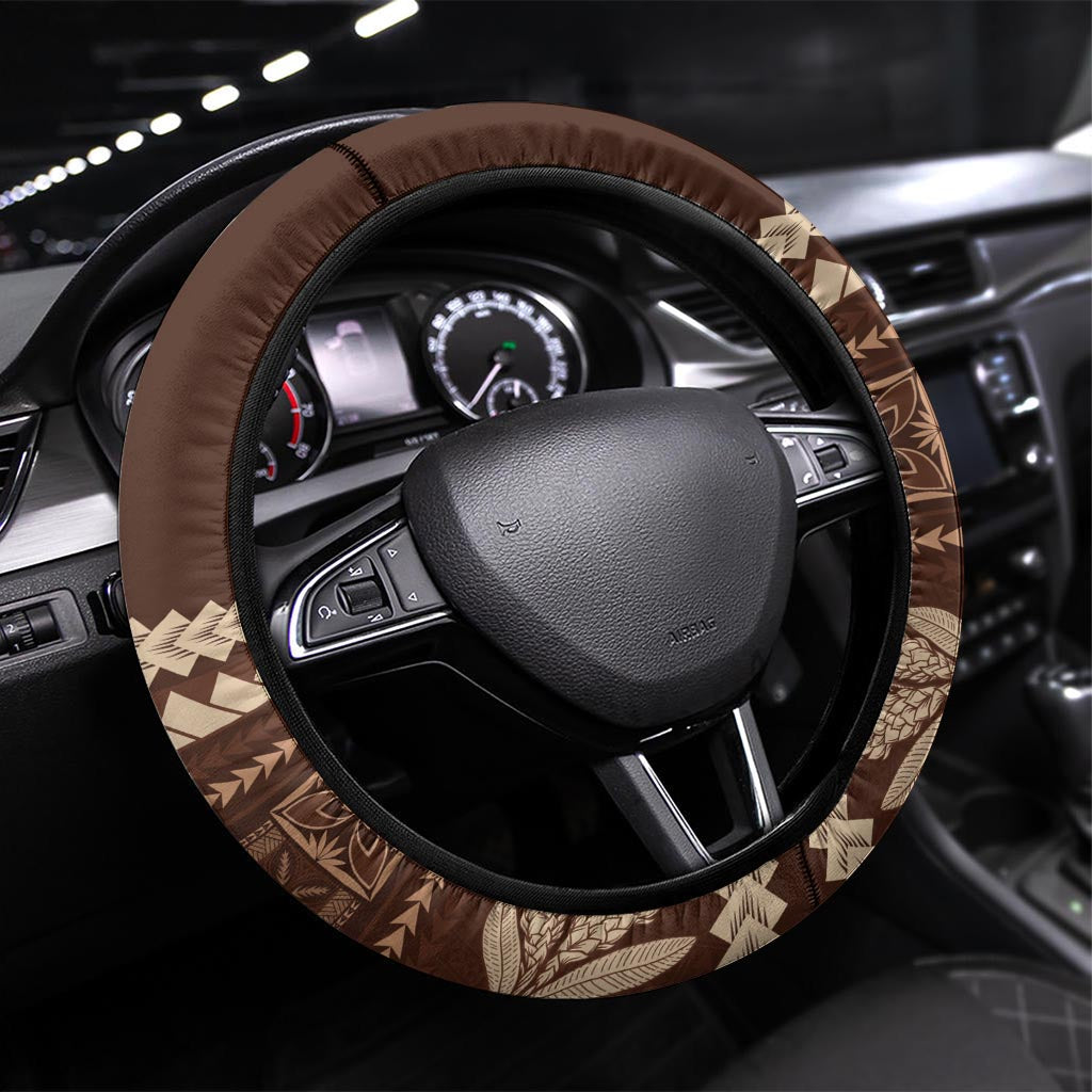 Brown Samoa Siapo Teuila Flowers Steering Wheel Cover LT14 Universal Fit Brown - Polynesian Pride