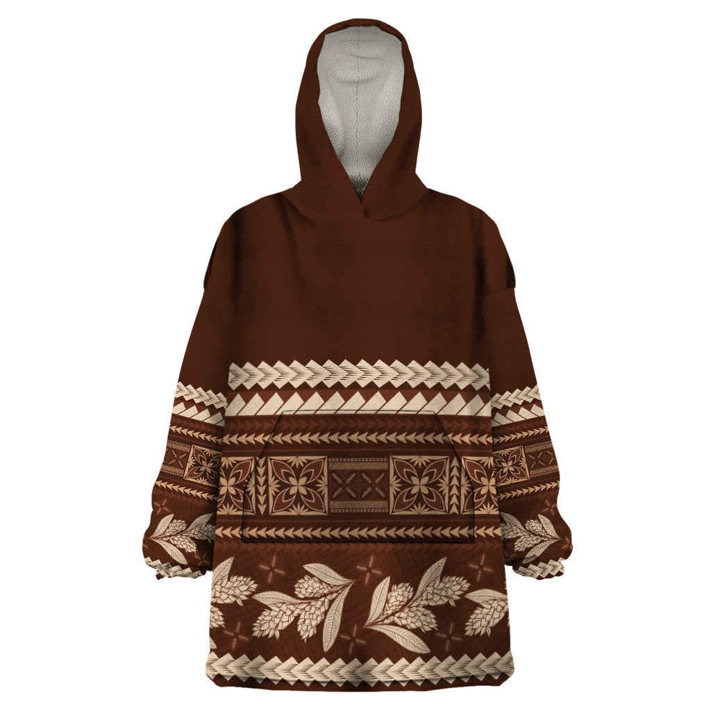 Brown Samoa Siapo Teuila Flowers Wearable Blanket Hoodie LT14 One Size Brown - Polynesian Pride