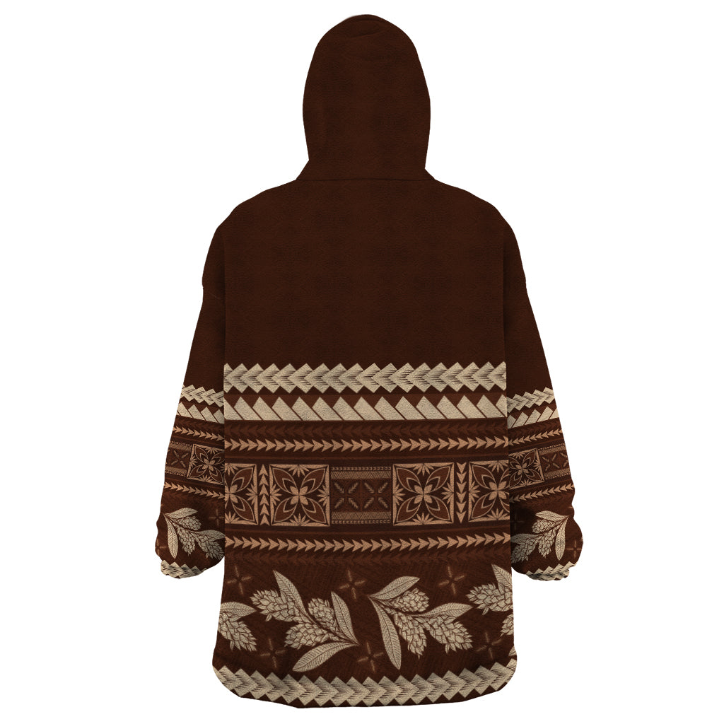 Brown Samoa Siapo Teuila Flowers Wearable Blanket Hoodie