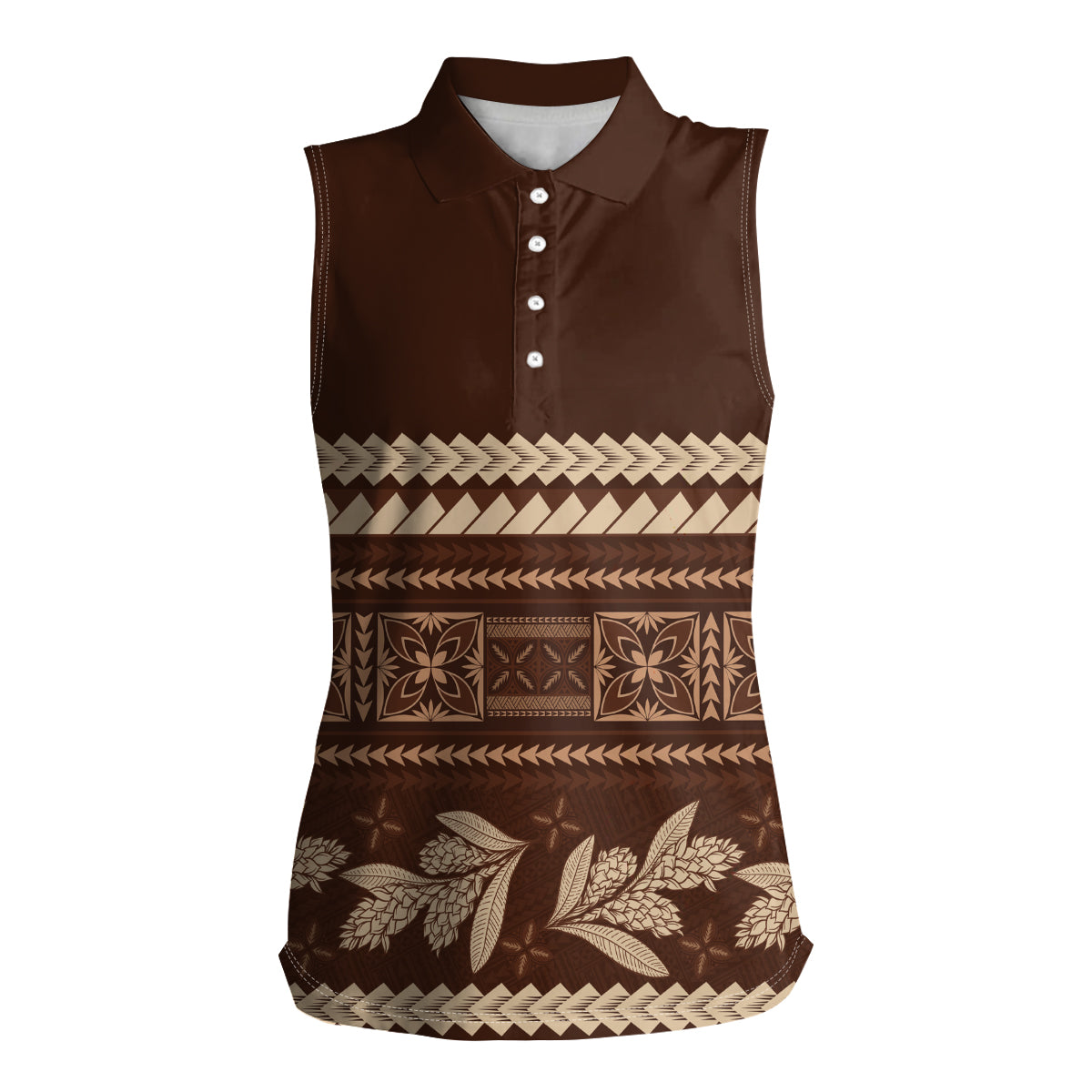Brown Samoa Siapo Teuila Flowers Women Sleeveless Polo Shirt LT14 Female Brown - Polynesian Pride