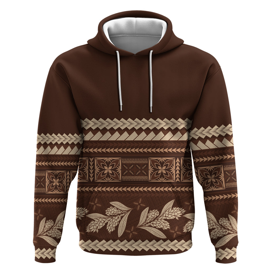 Brown Samoa Siapo Teuila Flowers Zip Hoodie