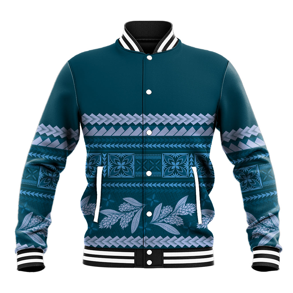 Dark Cyan Samoa Siapo Teuila Flowers Baseball Jacket LT14 Unisex Dark Cyan - Polynesian Pride