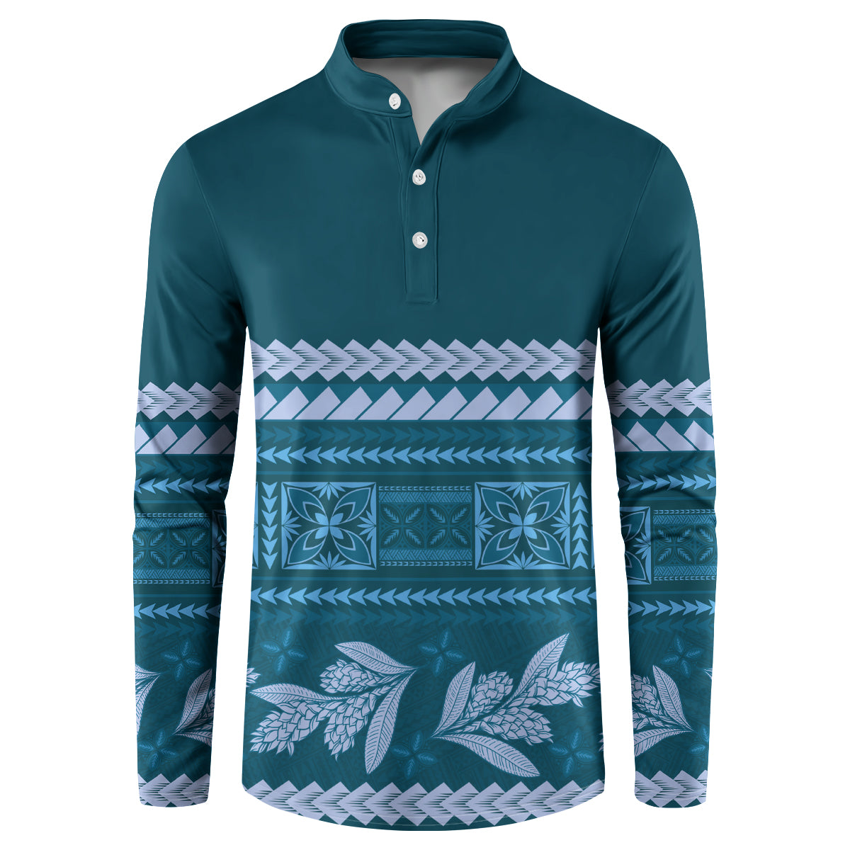 Dark Cyan Samoa Siapo Teuila Flowers Button Sweatshirt LT14 Dark Cyan - Polynesian Pride