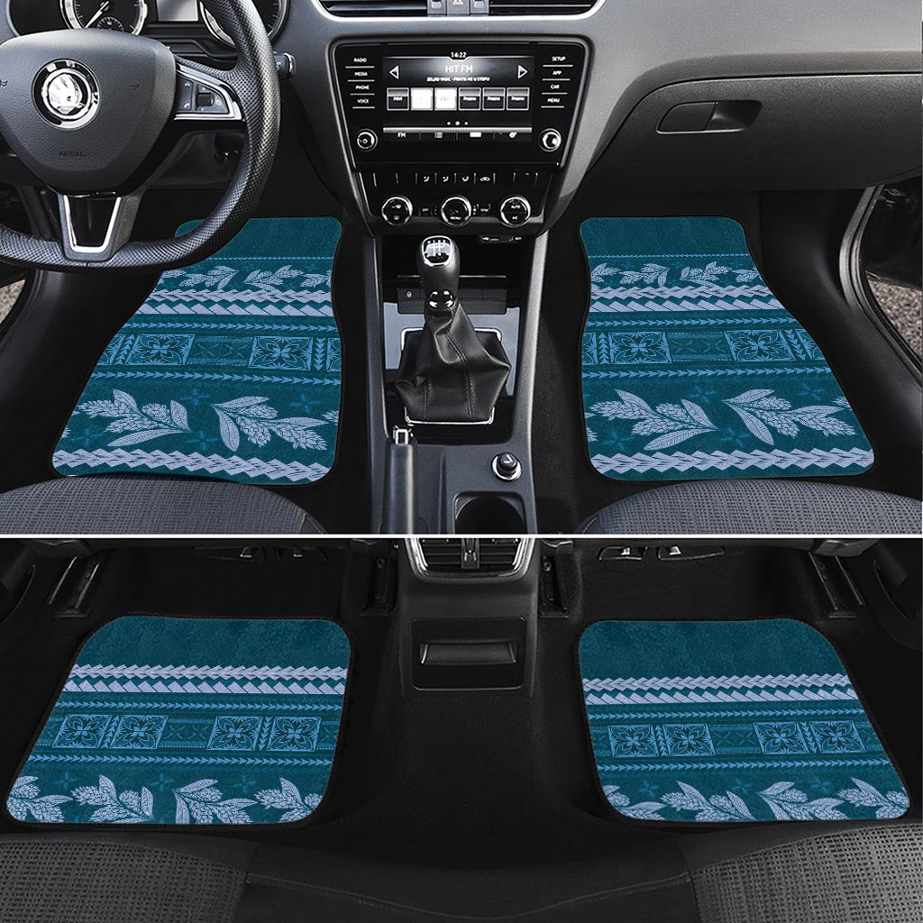 Dark Cyan Samoa Siapo Teuila Flowers Car Mats LT14 Set 4pcs Dark Cyan - Polynesian Pride