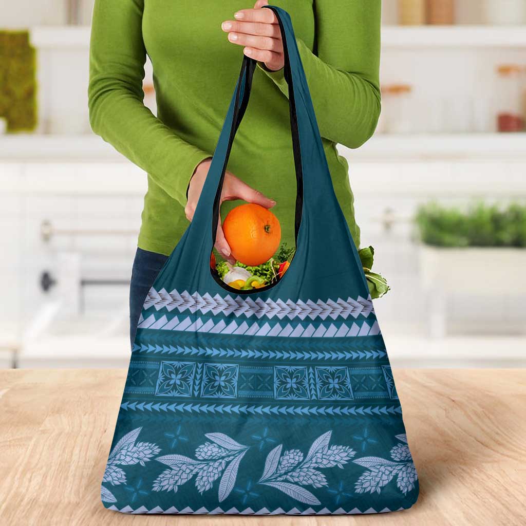 Dark Cyan Samoa Siapo Teuila Flowers Grocery Bag