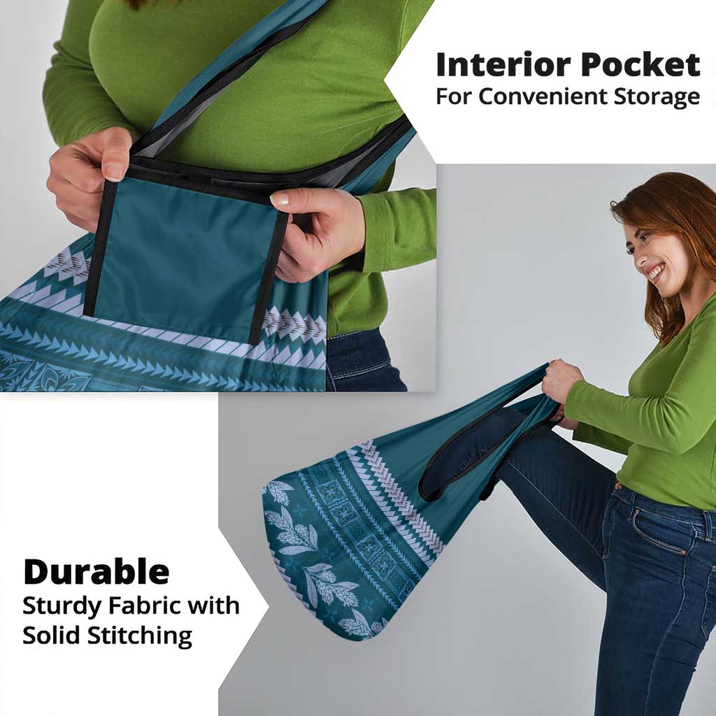 Dark Cyan Samoa Siapo Teuila Flowers Grocery Bag