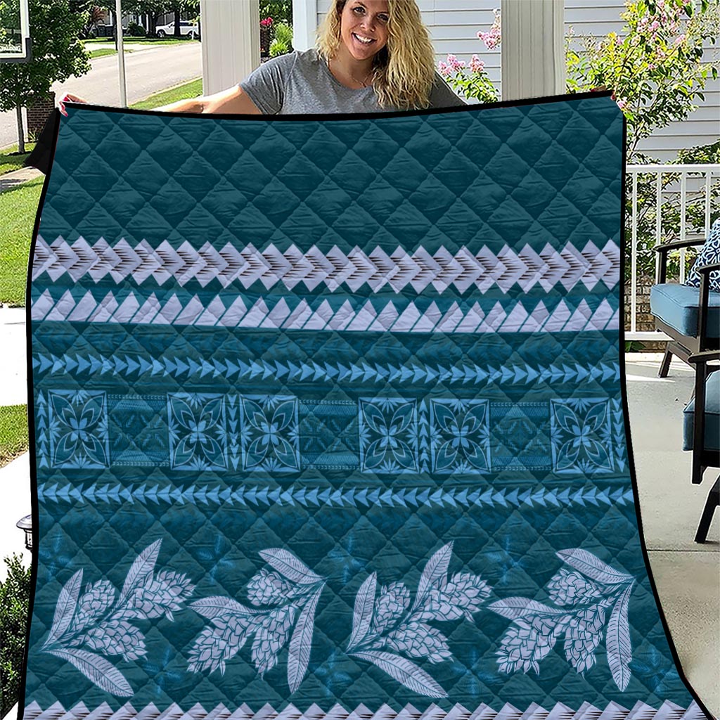 Dark Cyan Samoa Siapo Teuila Flowers Quilt LT14 Dark Cyan - Polynesian Pride