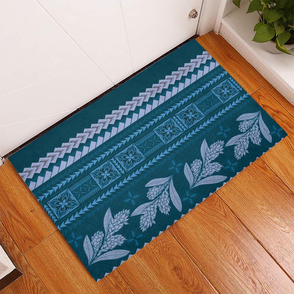 Dark Cyan Samoa Siapo Teuila Flowers Rubber Doormat LT14 Dark Cyan - Polynesian Pride