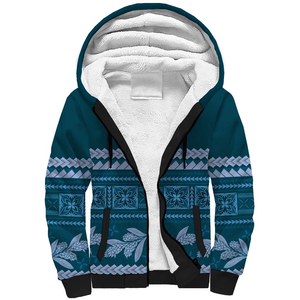 Dark Cyan Samoa Siapo Teuila Flowers Sherpa Hoodie LT14 Unisex Dark Cyan - Polynesian Pride
